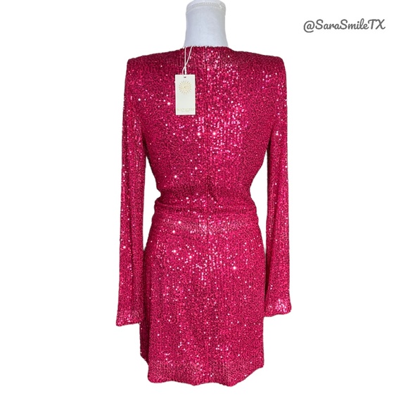 RAMY BROOK - Reba - Sequin Plunge V-Neck Long Sleeve Party Cocktail Dress - Picture 3 of 16